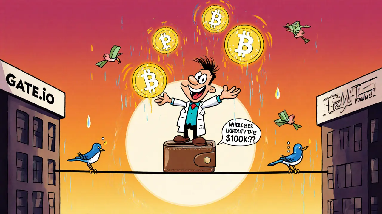 Bumbling fund manager juggling SLRS tokens on a tightrope between Gate.io and nowhere.