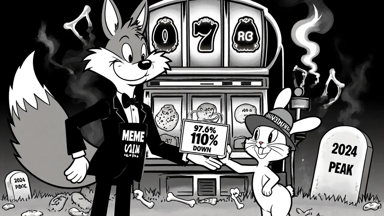 A fox handing a lottery ticket labeled ICC to a naive rabbit, while a slot machine shows a 97% loss.