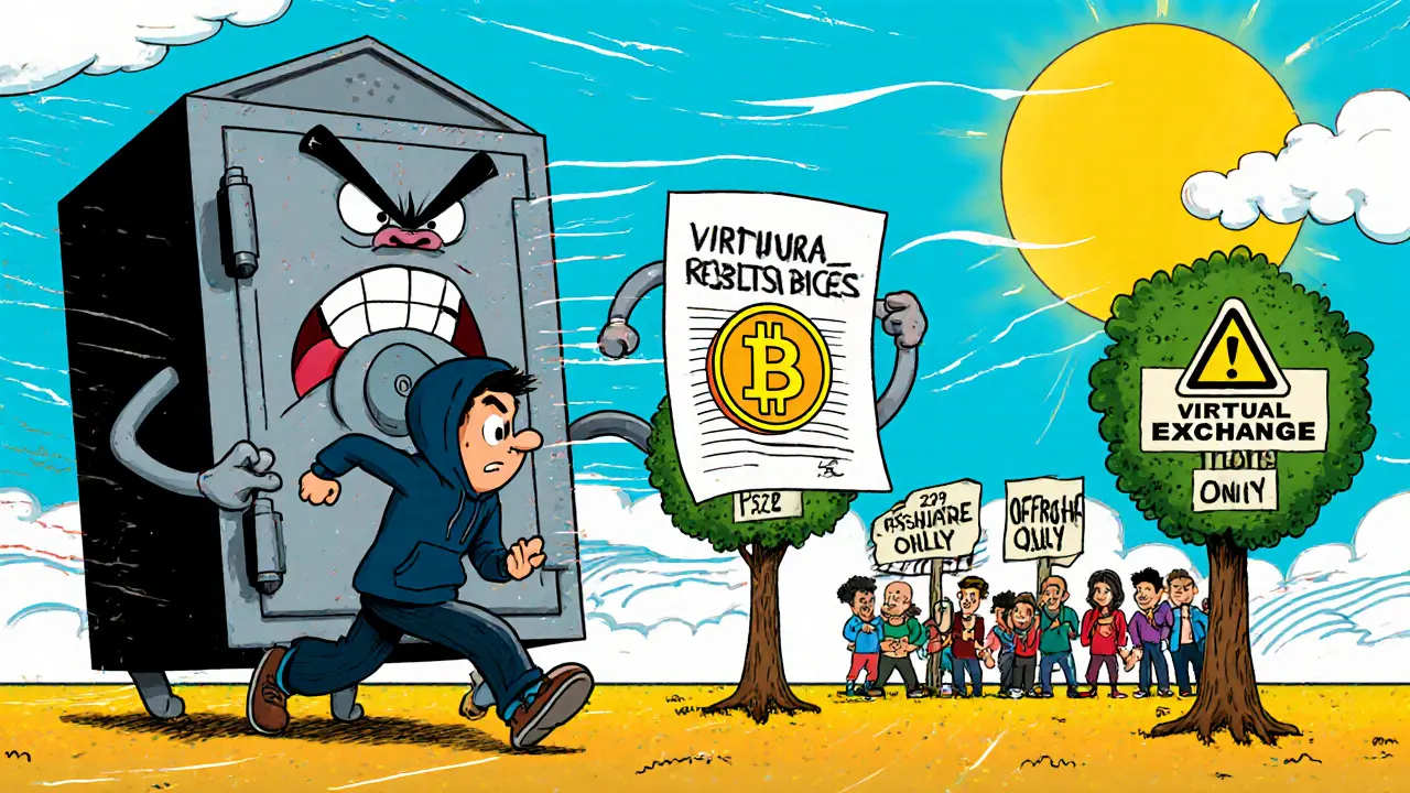 A trader flees from an angry bank vault chasing a Bitcoin that turns into a legal document.