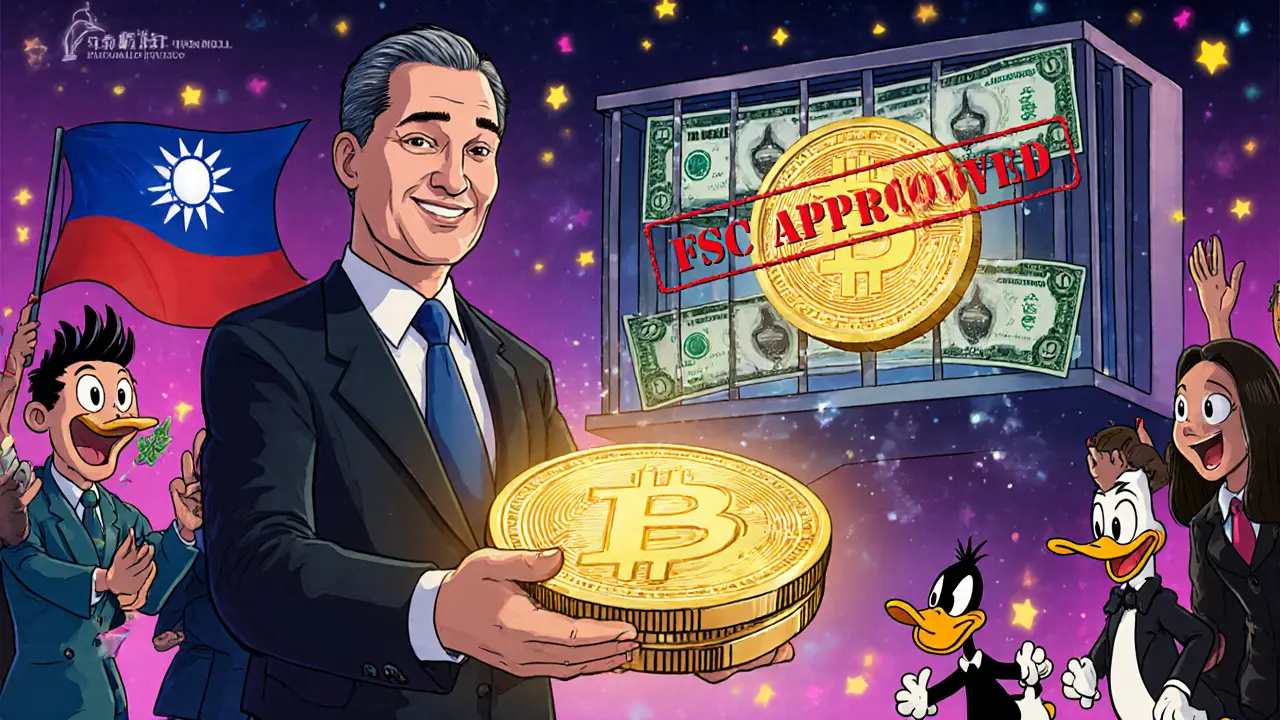 Central Bank official handing out government-backed digital TWD coins.