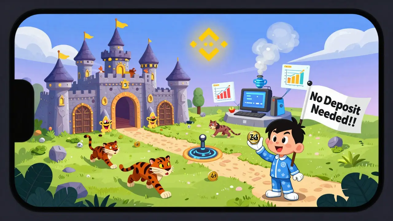 Whimsical app world with wallet castle, NFT dragons, and panther game arena, user holding LGX tokens.