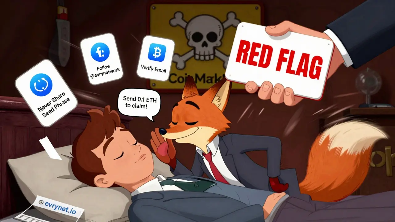 Sneaky fox trying to steal crypto while a giant hand slaps him with a red flag.