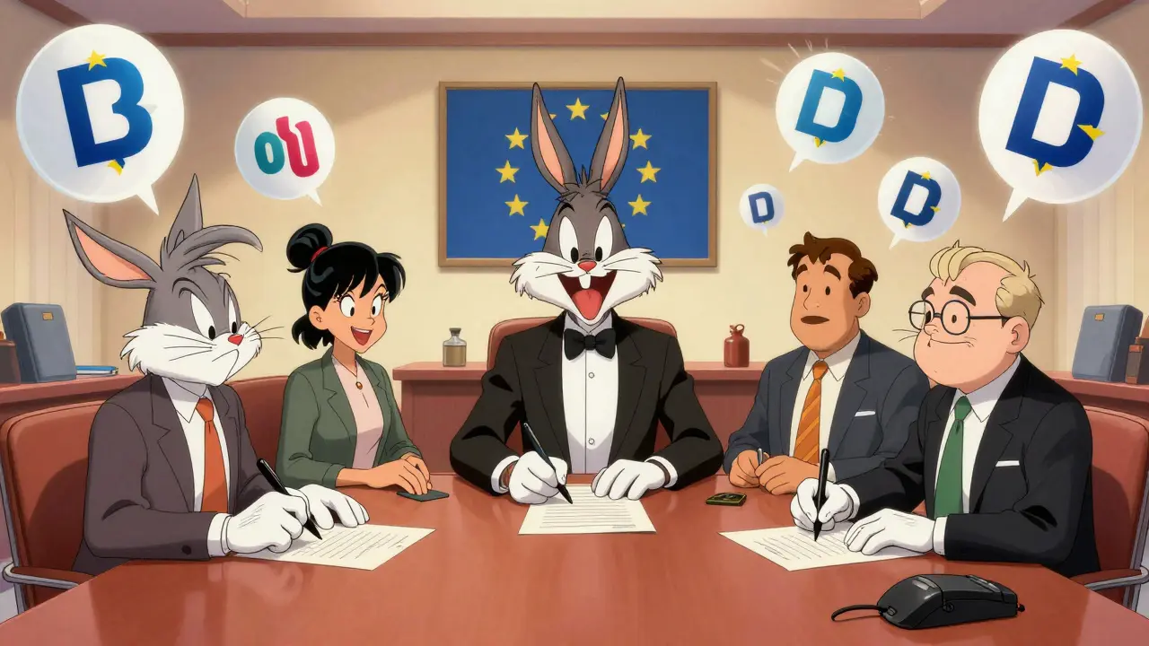 EU officials signing crypto regulations documents at meeting.