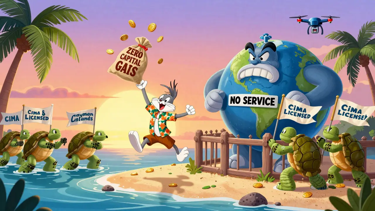 Trader on Cayman Islands celebrating tax-free gains as giant bank tries to block shore