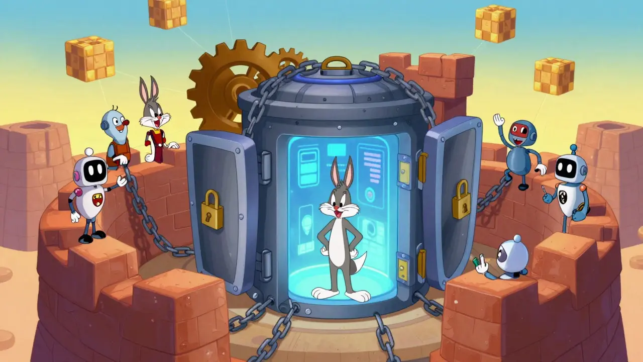 Colorful digital vault protected by layered shields