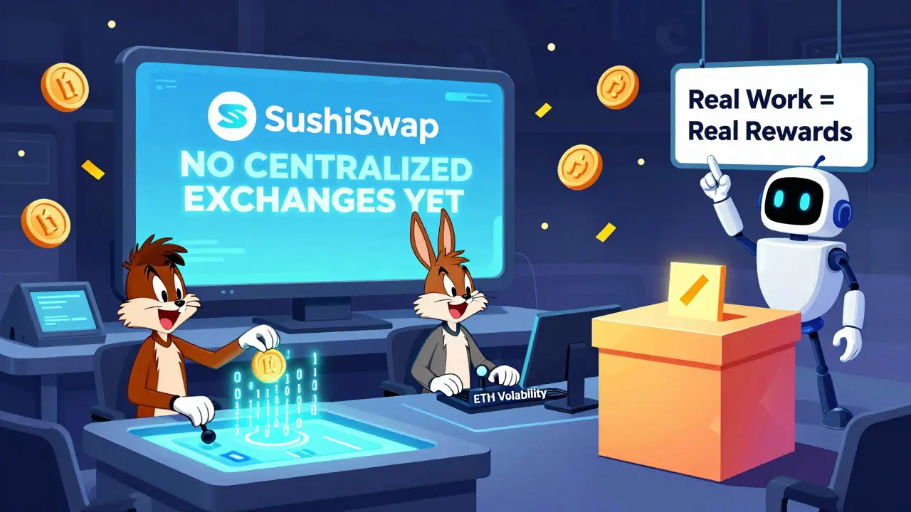 Three users earning DIVER tokens by providing liquidity, trading, and voting in a futuristic DeFi control room.