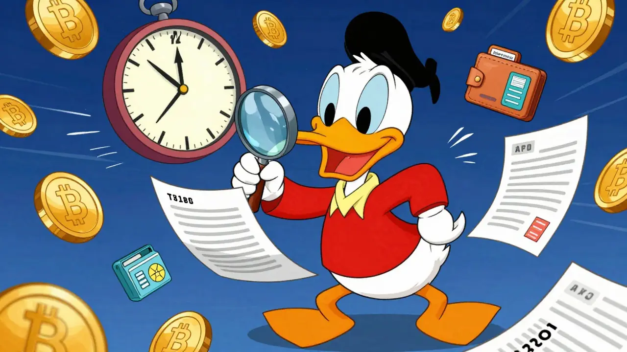 Frantic duck organizing assets near midnight clock