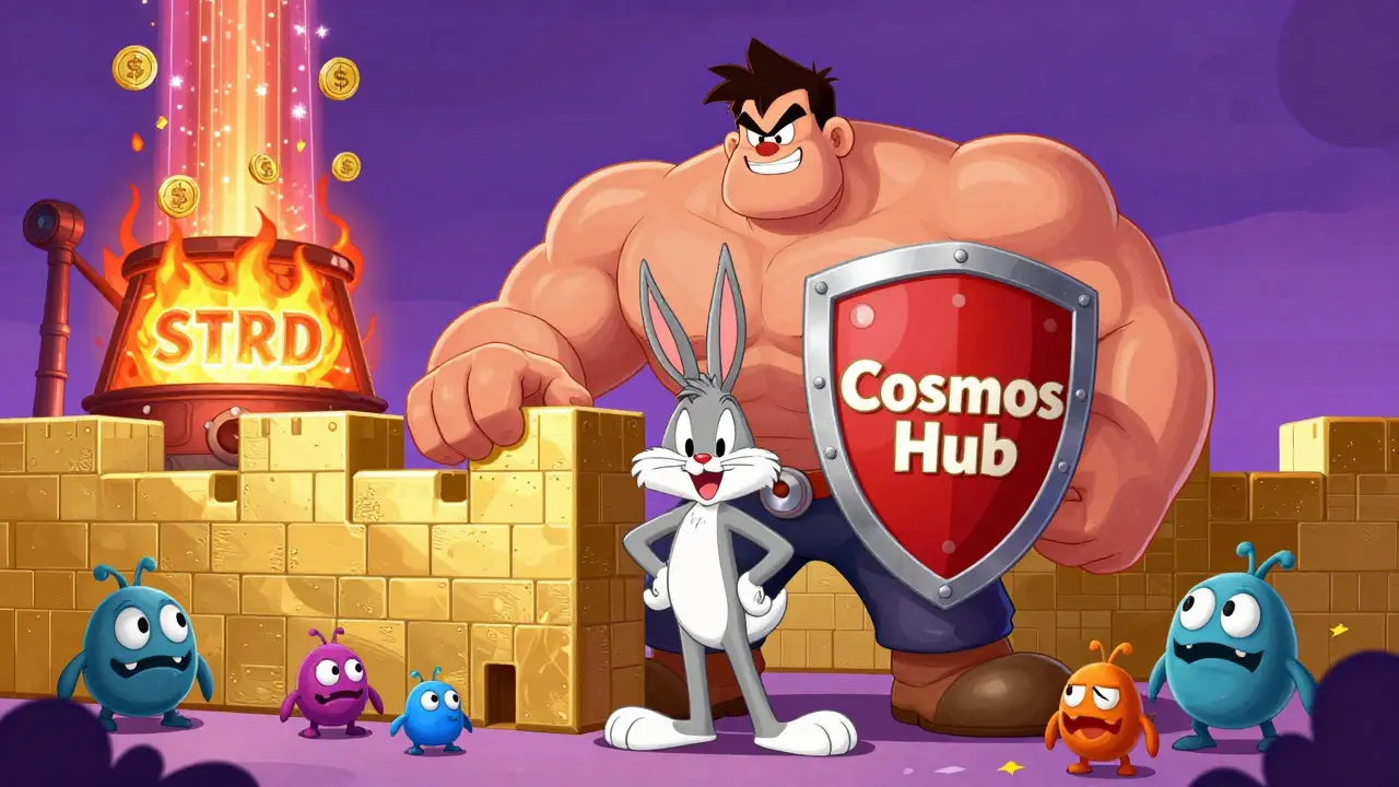 Giant shield character protecting Stride from small bug monsters