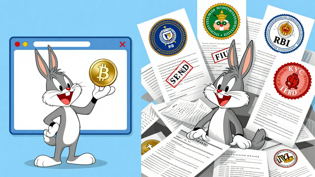 Cartoon showing crypto trading vs compliance burden