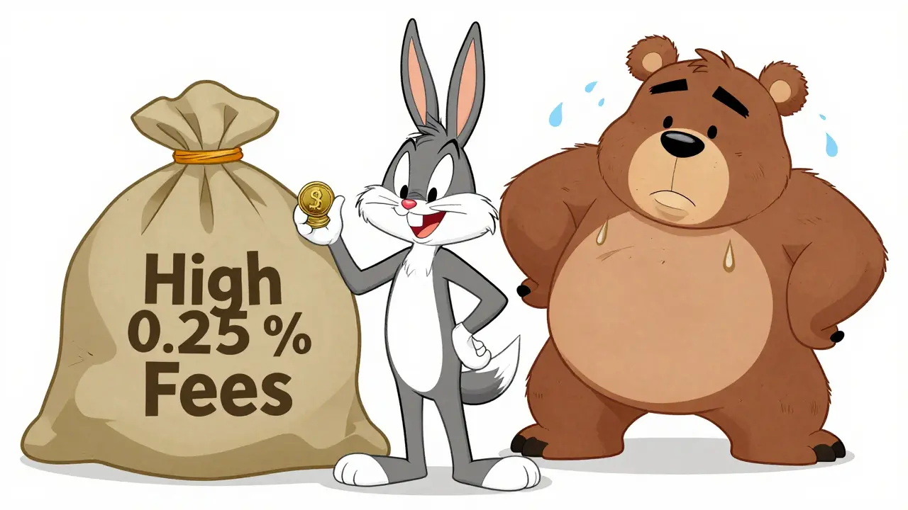 Funny cartoon comparing low trading fees vs high competitor costs