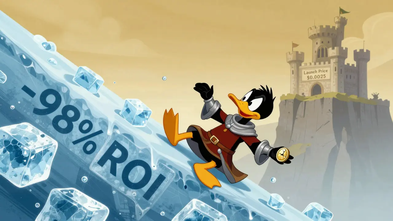 Knight character sliding down a slope representing massive financial losses in FIWA.