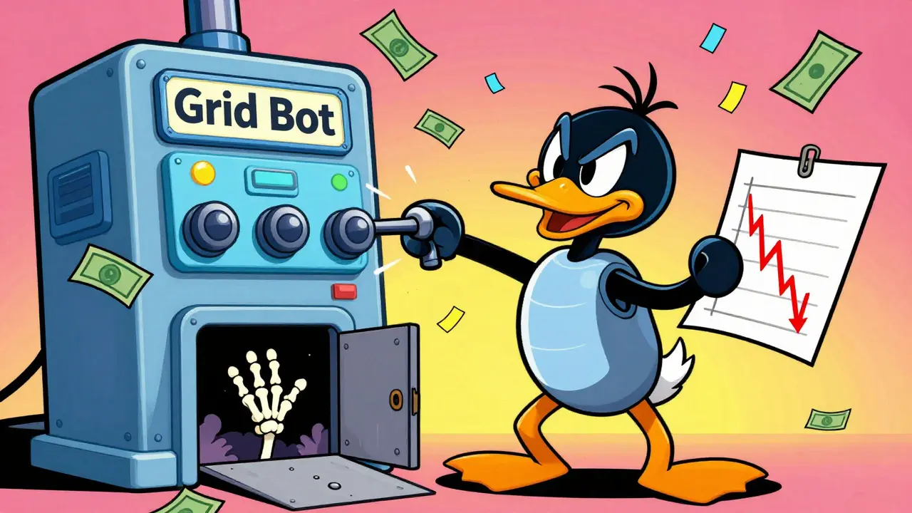 Mischievous robot bot trading with hidden dangers underneath