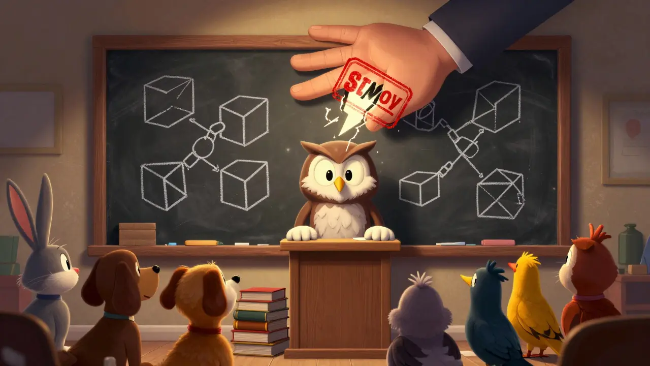 Owl teaching crypto basics to animal students under censorship