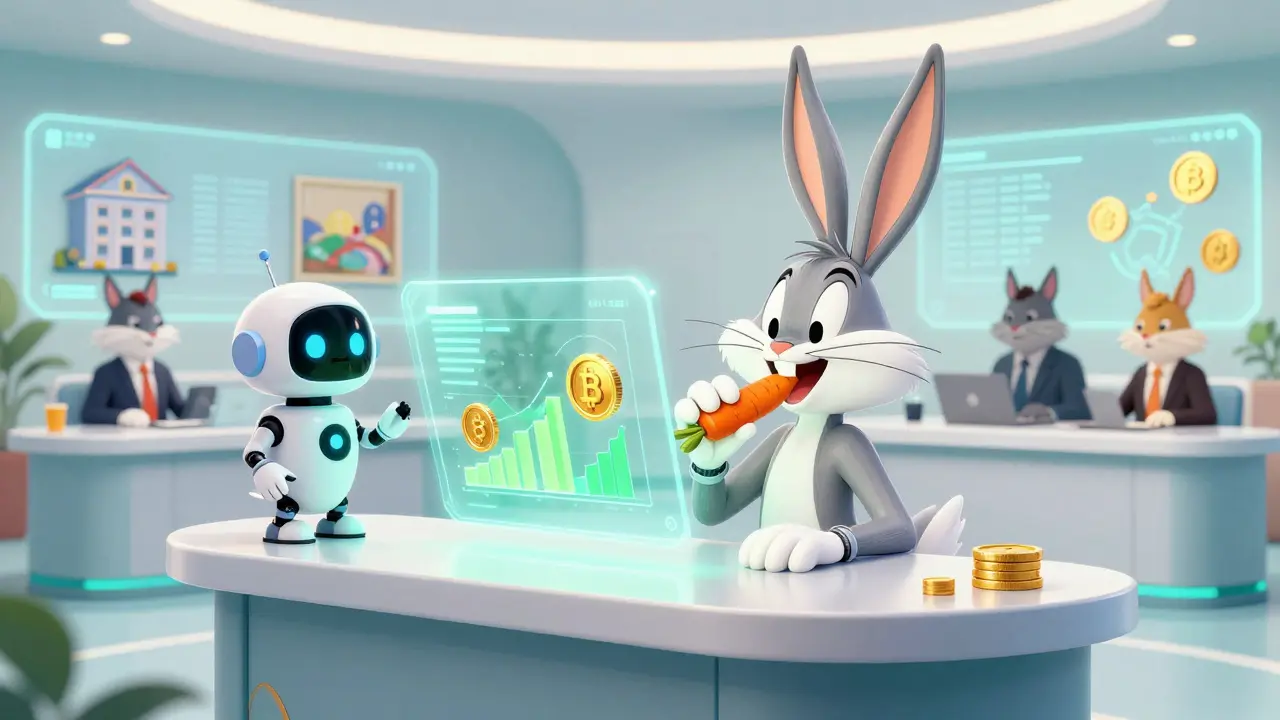 Bugs Bunny using holographic interface for digital asset management