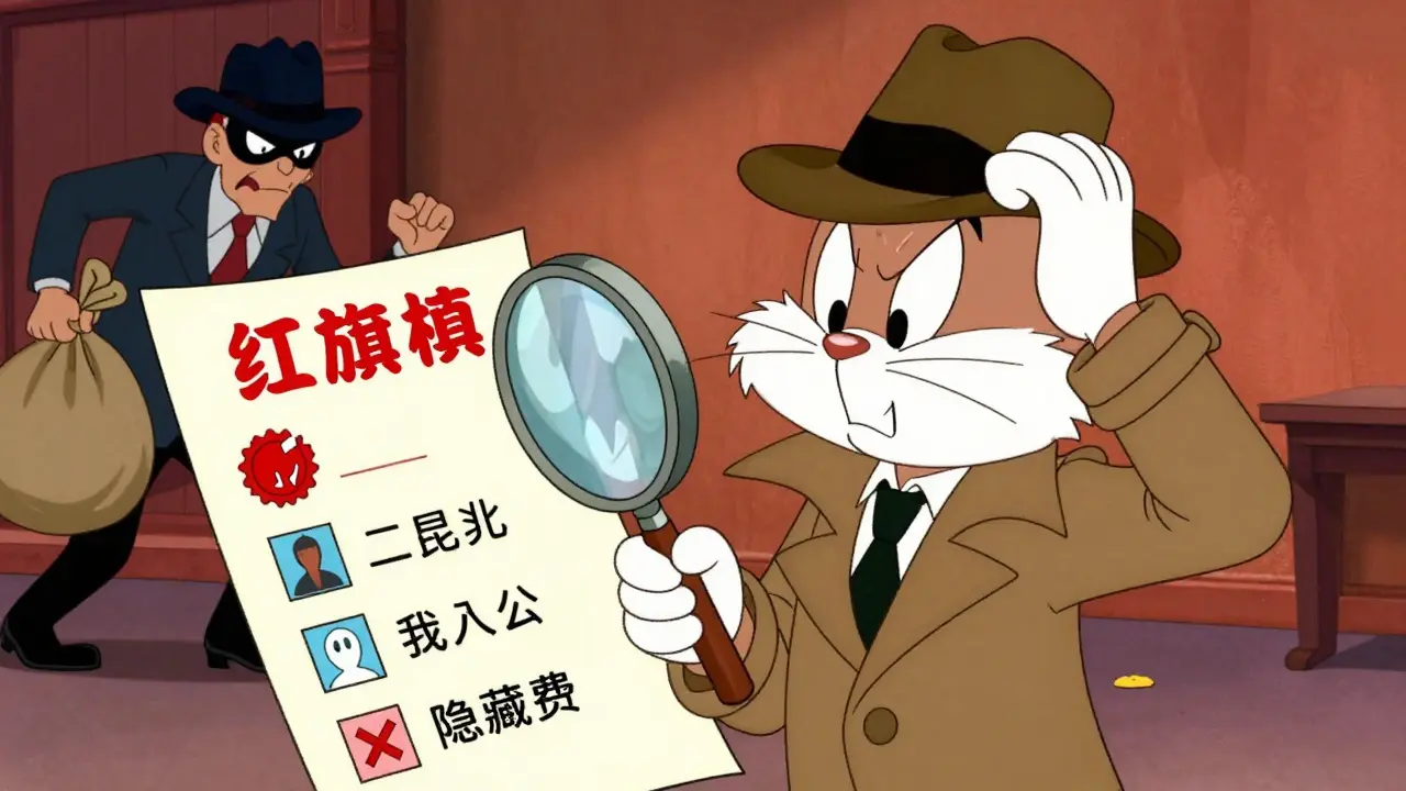 Detective checking red flags on crypto scam list
