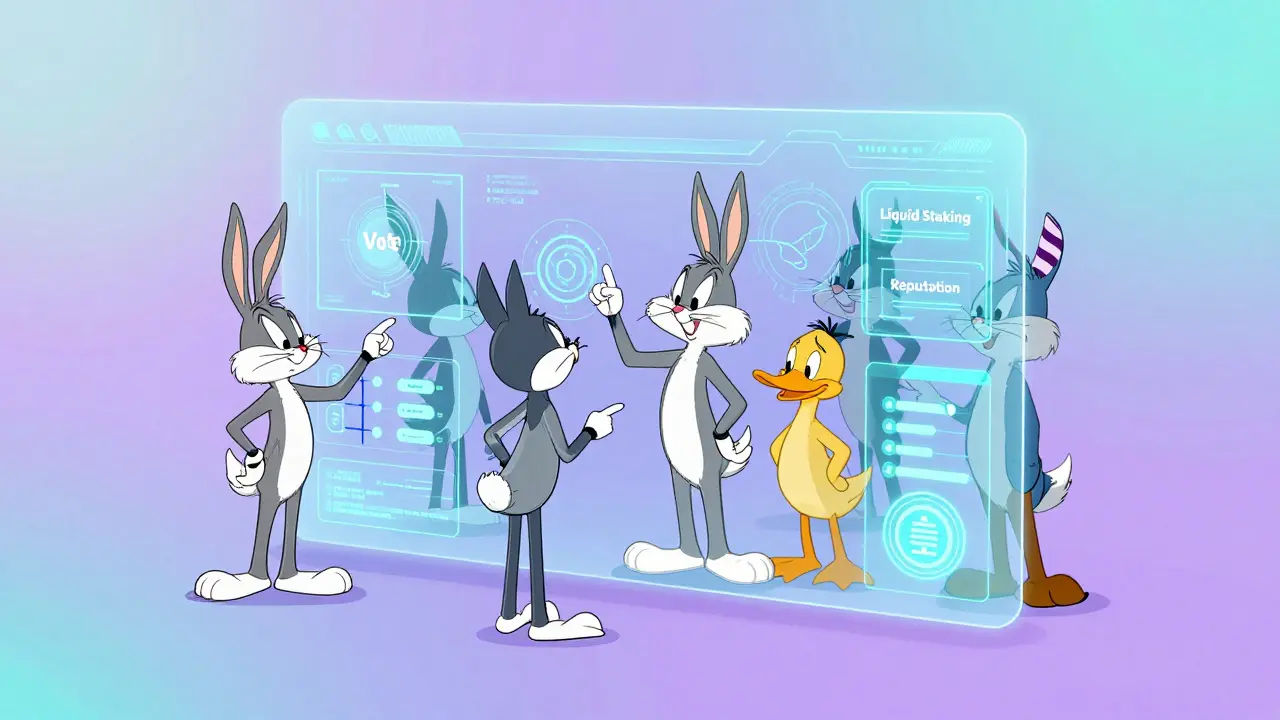 Animated characters using a futuristic digital governance dashboard