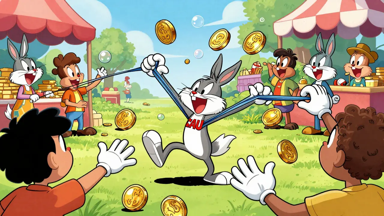 Animated coins stretching elastically to meet customer demand.