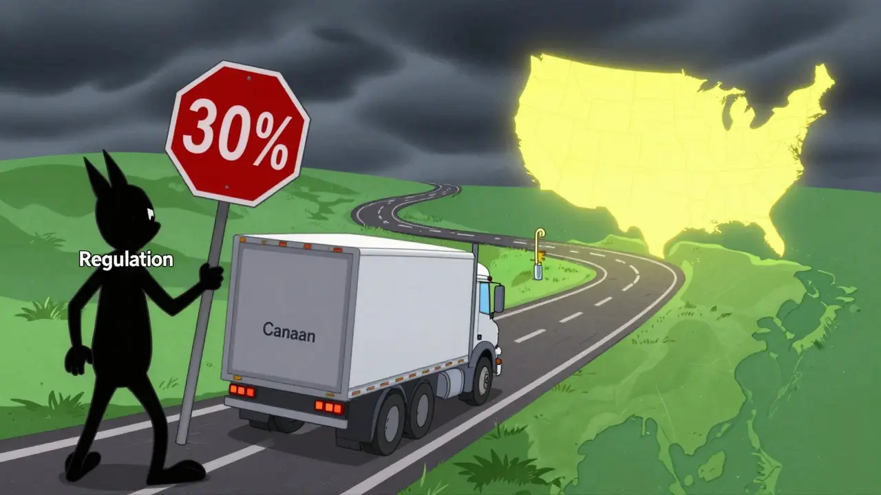 Canaan truck leaving Kazakhstan for the US amid regulatory shadows.