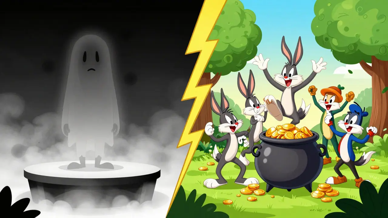 Ghostly MilkySwap vs vibrant active DEXs in cartoon comparison