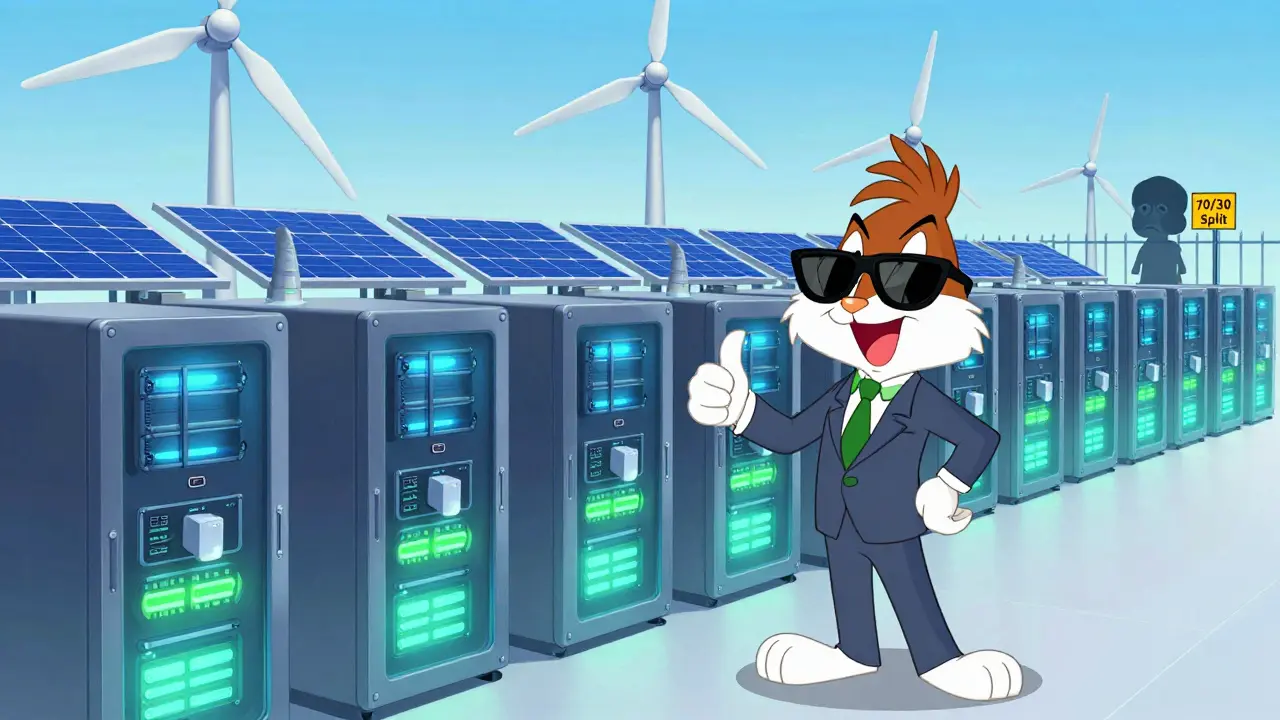 Happy US miners using wind and solar power, contrasting old hubs.