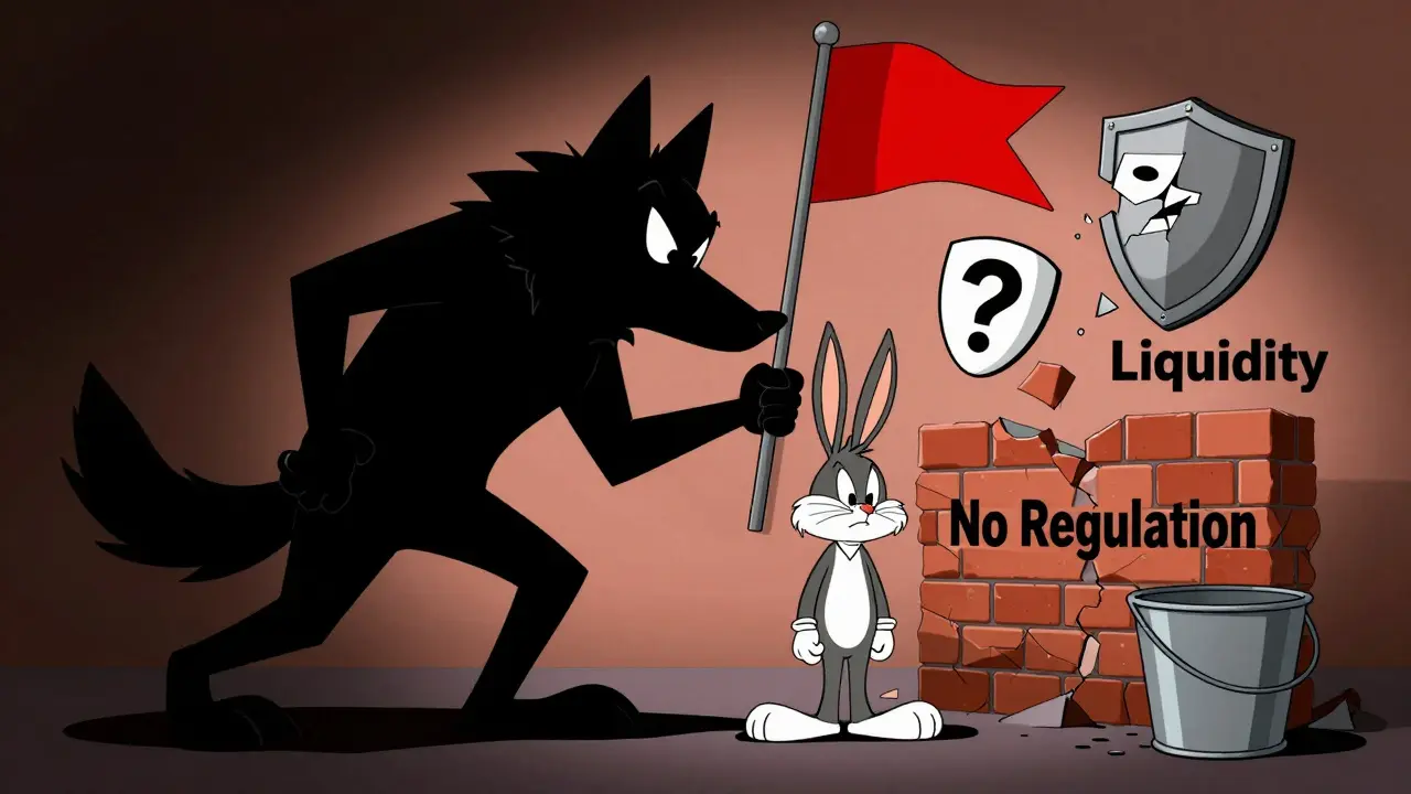 Investor facing red flags and shadows in cartoon style
