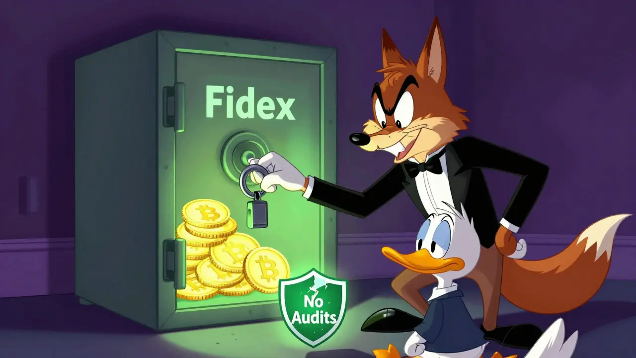 Sneaky cartoon villain stealing coins from a flimsy, unaudited crypto safe.