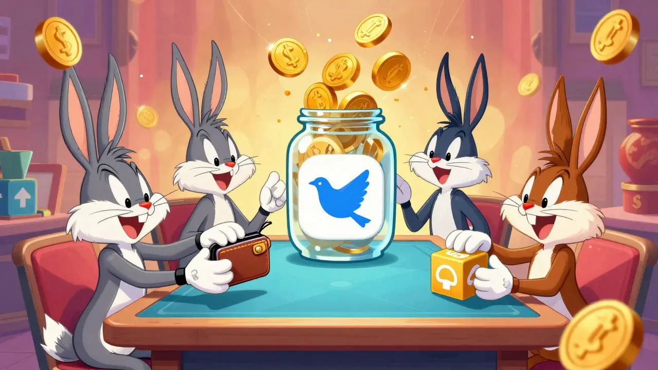 Animated animals completing tasks to collect floating point tokens
