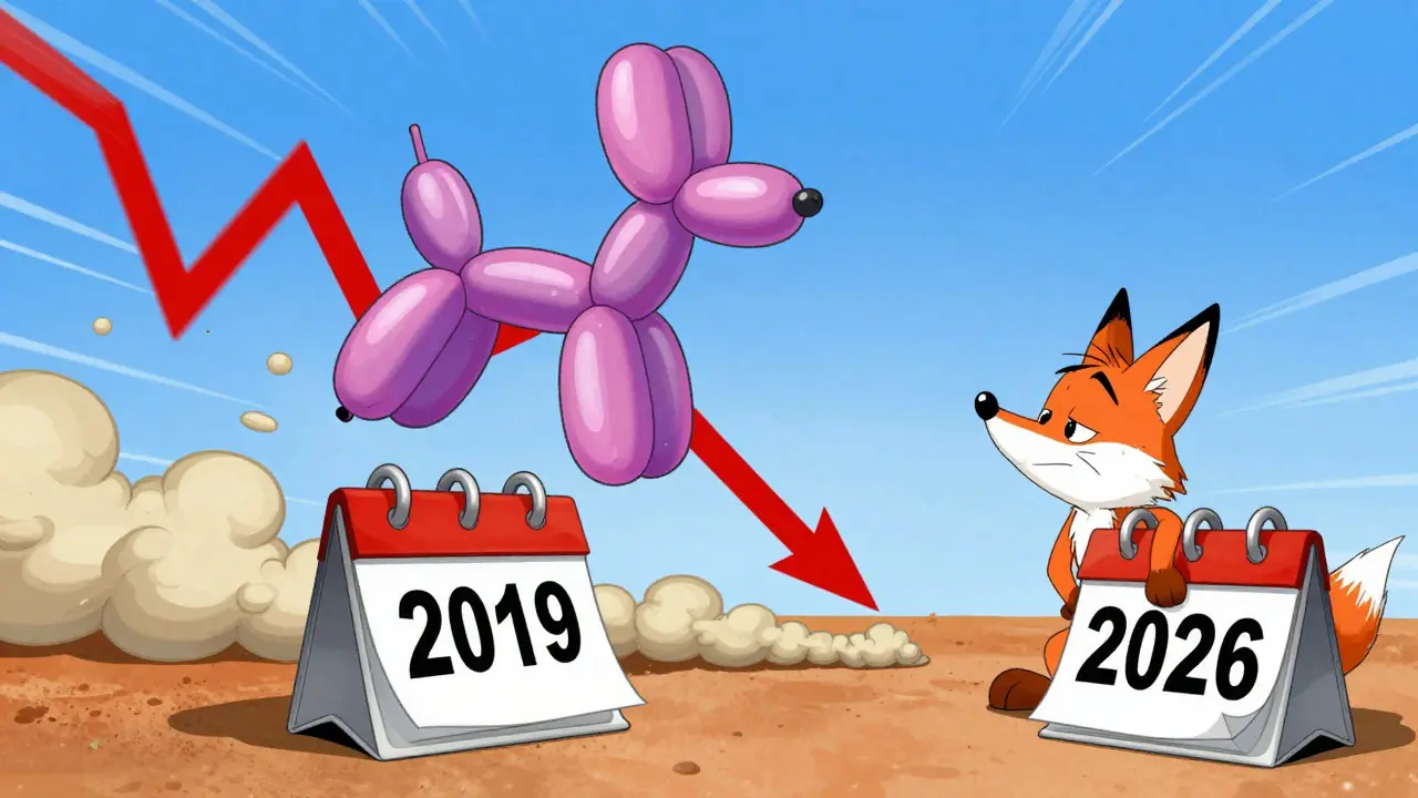 Deflated balloon chart crashing down in Looney Tunes style