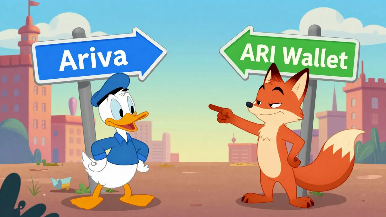 Duck and fox characters distinguishing between two similar cryptocurrency projects