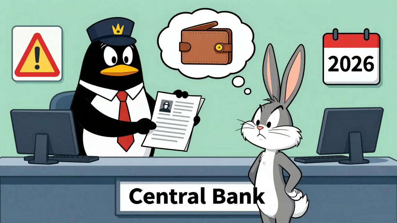 Rabbit facing tax bureaucracy at central bank counter