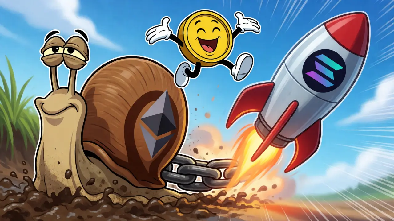 Cartoon snail moving to a rocket ship representing network migration.