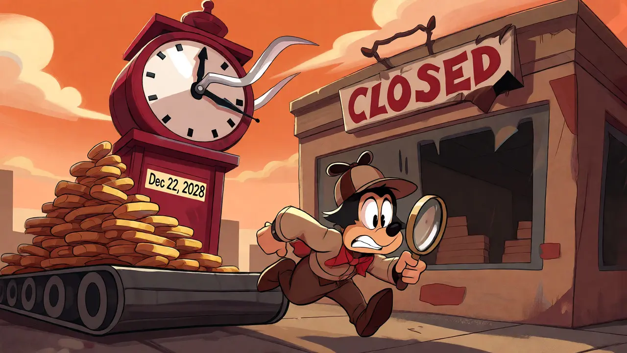 Nervous character racing against a giant clock to withdraw funds.