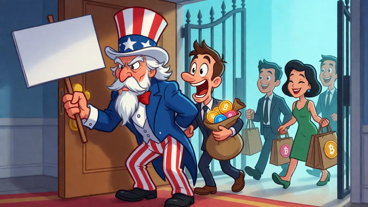 Uncle Sam blocking US entry while others enter easily